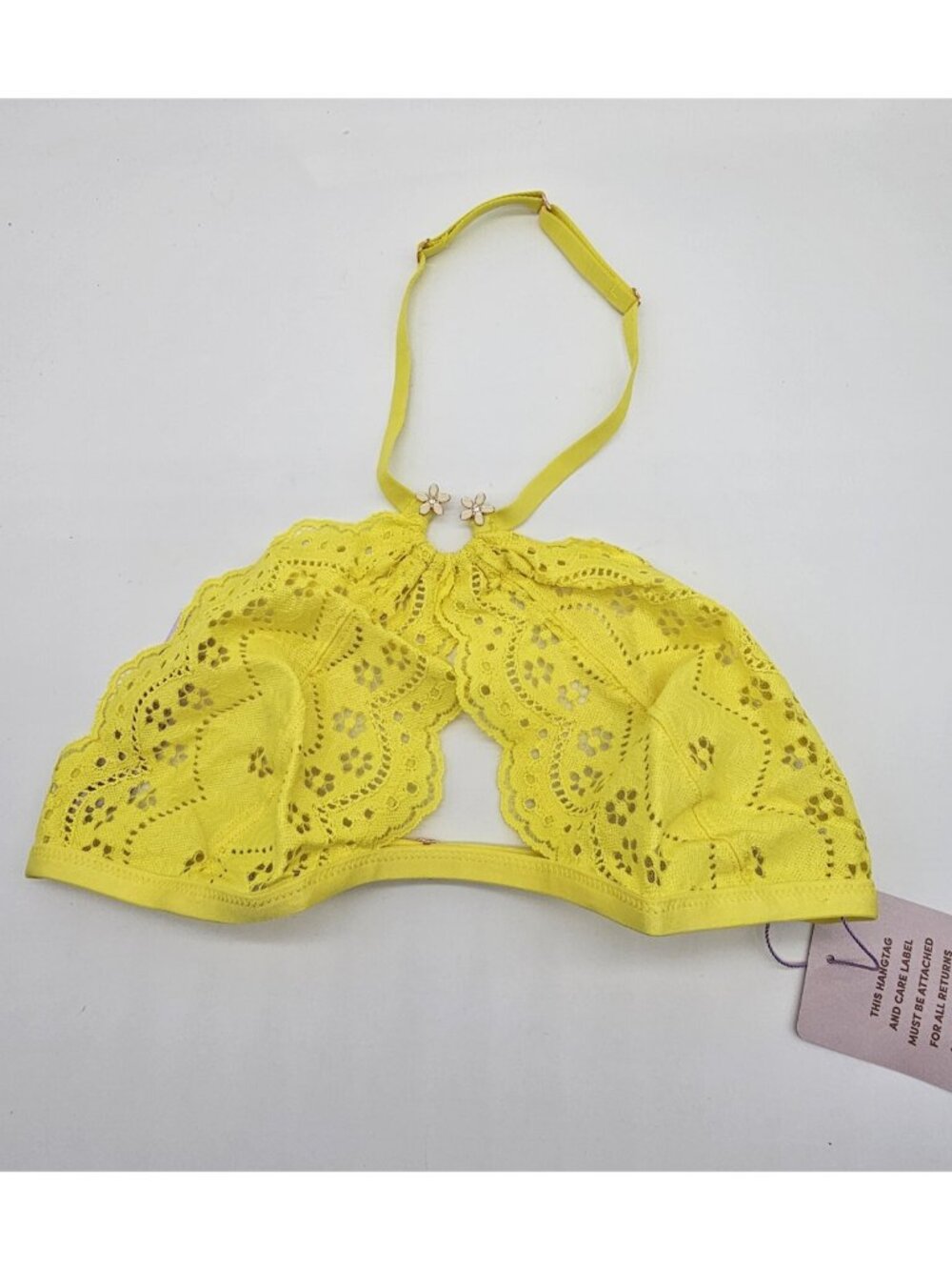 Savage X Fenty Bralette Women's Size Small Yellow Lace Bra Bombshell Broderie